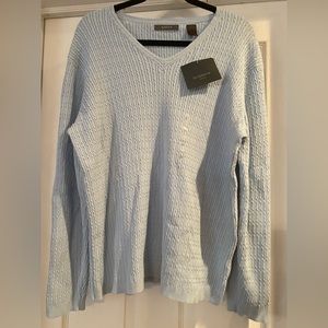 Liz Claiborne-NWT Women”s V Neck Sz 2X Solid Blue Sweater- Long Sleeve- Ribbed
